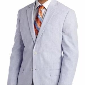Saddlebred Seersucker Sports Coat Blazer Jacket 44L Long Blue Striped